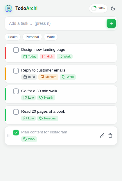 TodoArchi popup in light mode
